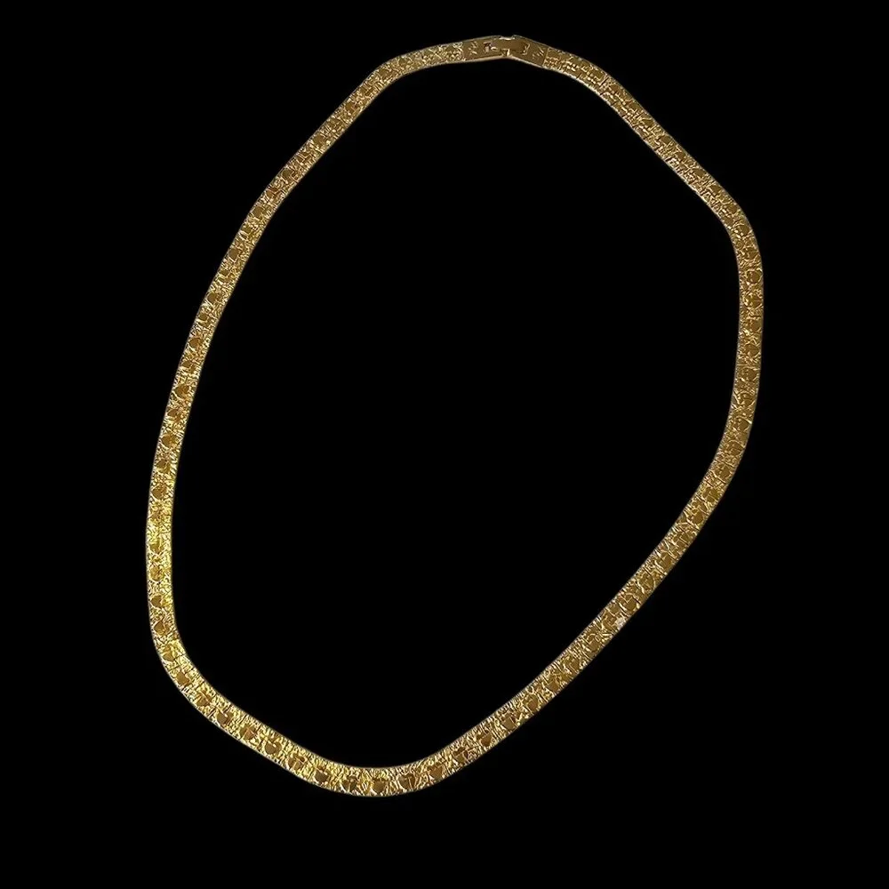 VTG Gold Plated Flat Chain Necklace Nugget‎ Textured Heart Reversible Signed 20
